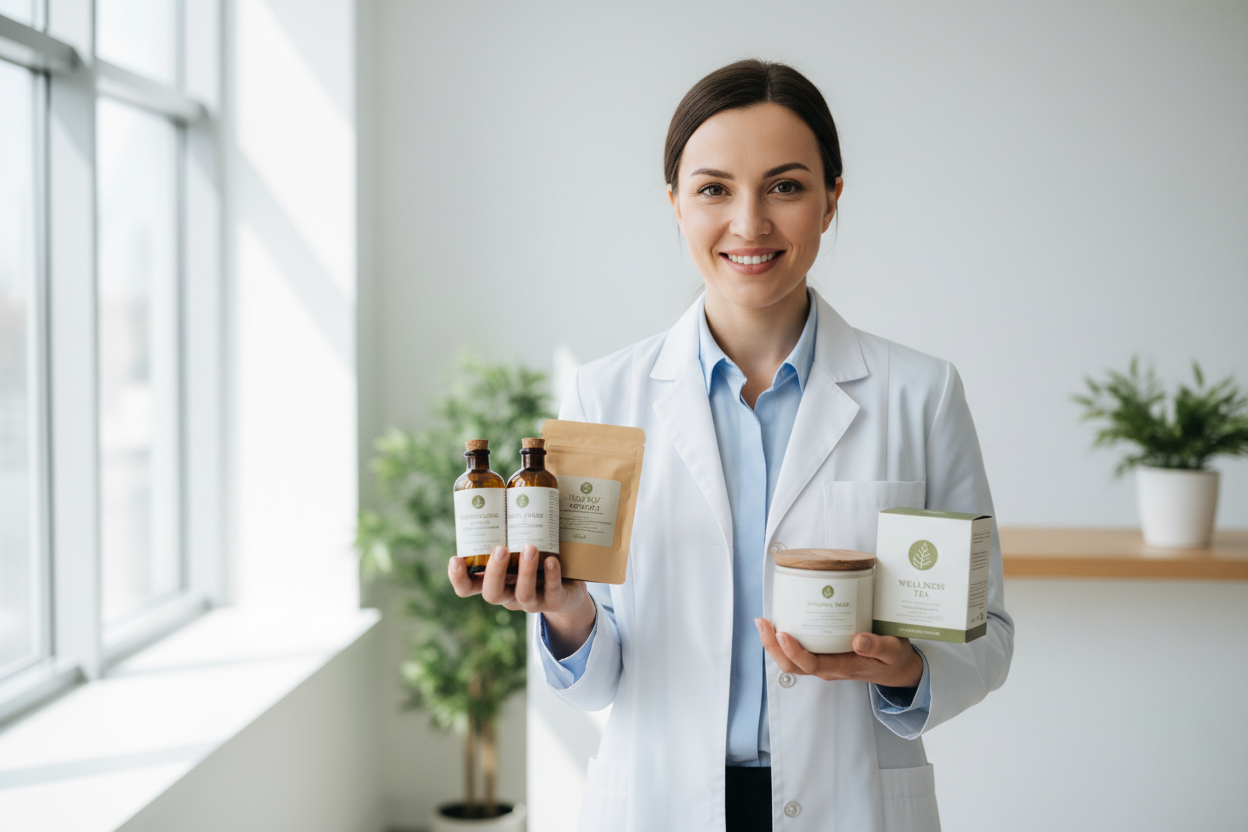 healthcare specialist holding products